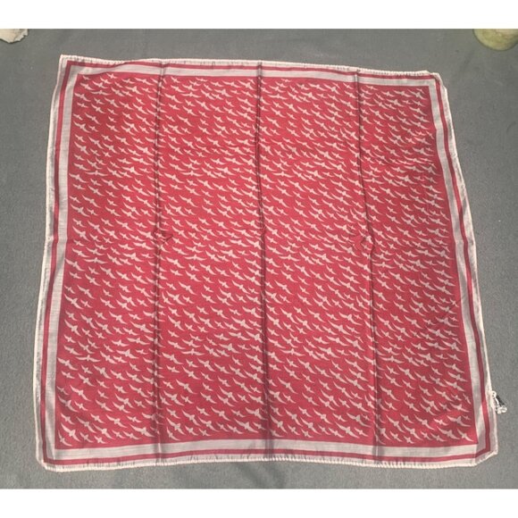 Vintage Red & White Bird Print Scarf Rayon Nylon Made In Japan 20" Square - Picture 6 of 9